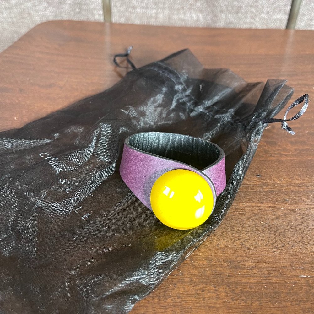 Brown Leather Bracelet with Yellow Button